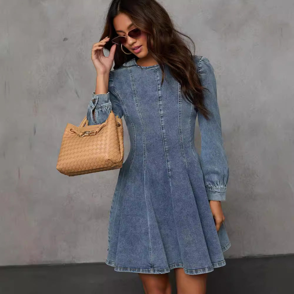 Patchwork Denim Long-Sleeve Dress