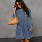Patchwork Denim Long-Sleeve Dress