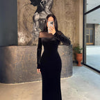 Women's Velvet Lace-Panel Long Sleeve Maxi Dress
