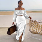Women's Chest Wrapped Large Lantern Coordinated Two-Piece Set