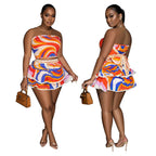 Women's Sleeveless Backless Skirt Printed Two-Piece Set