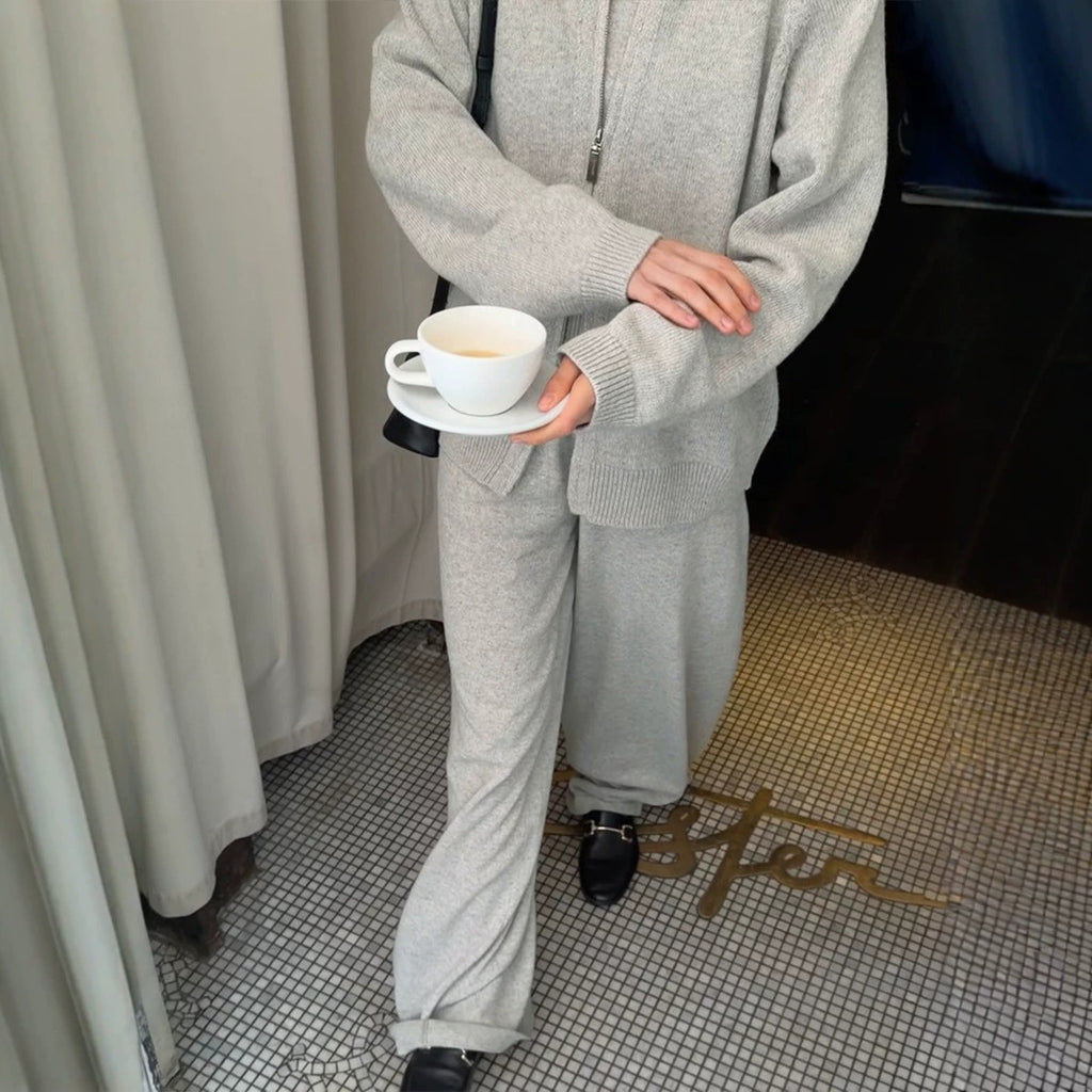 Women's Knitted Cardigan And Wide-Leg Pants Set