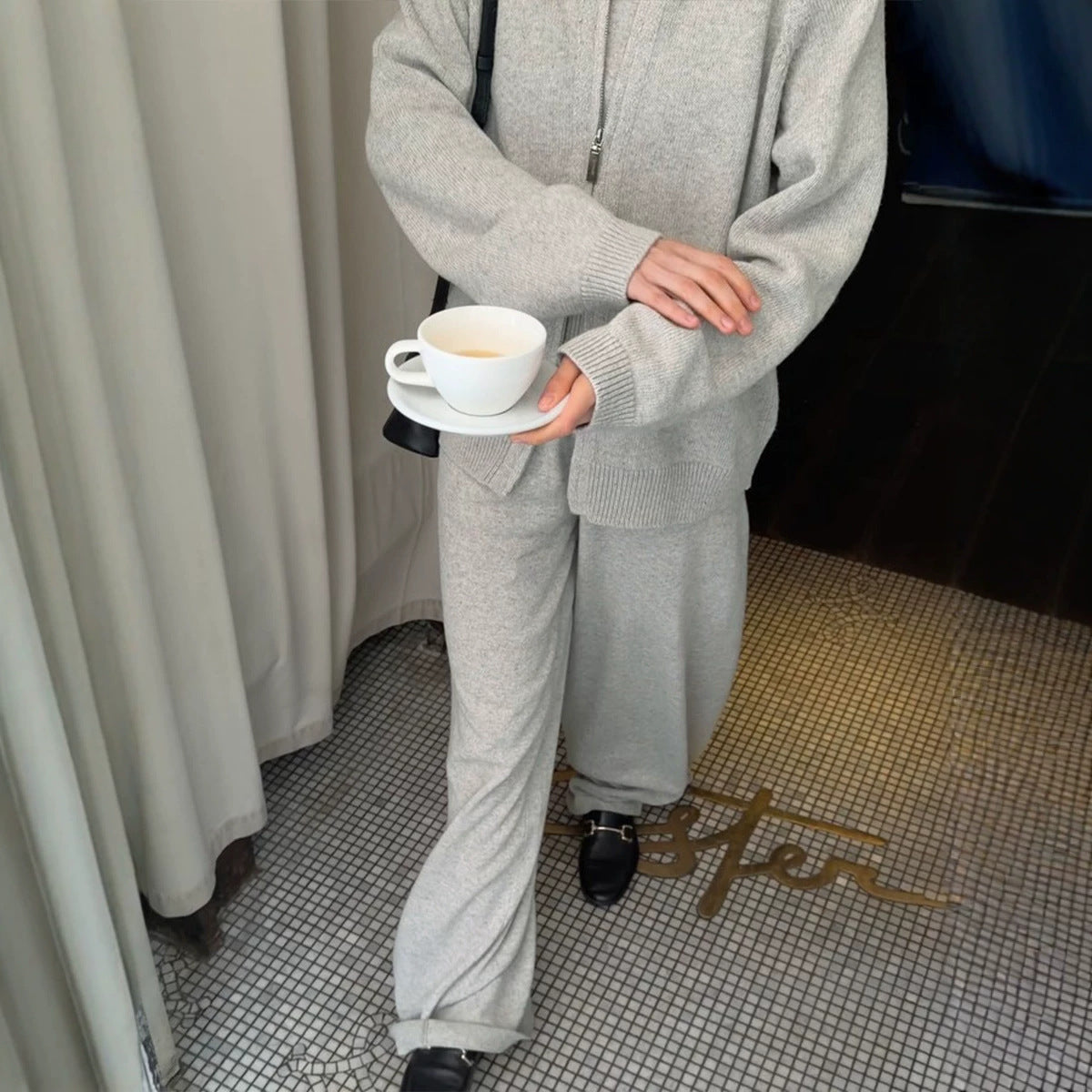 Women's Knitted Cardigan And Wide-Leg Pants Set