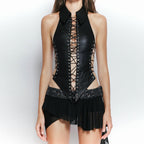 Women's Lace-Up Cropped Top & Skirt Set