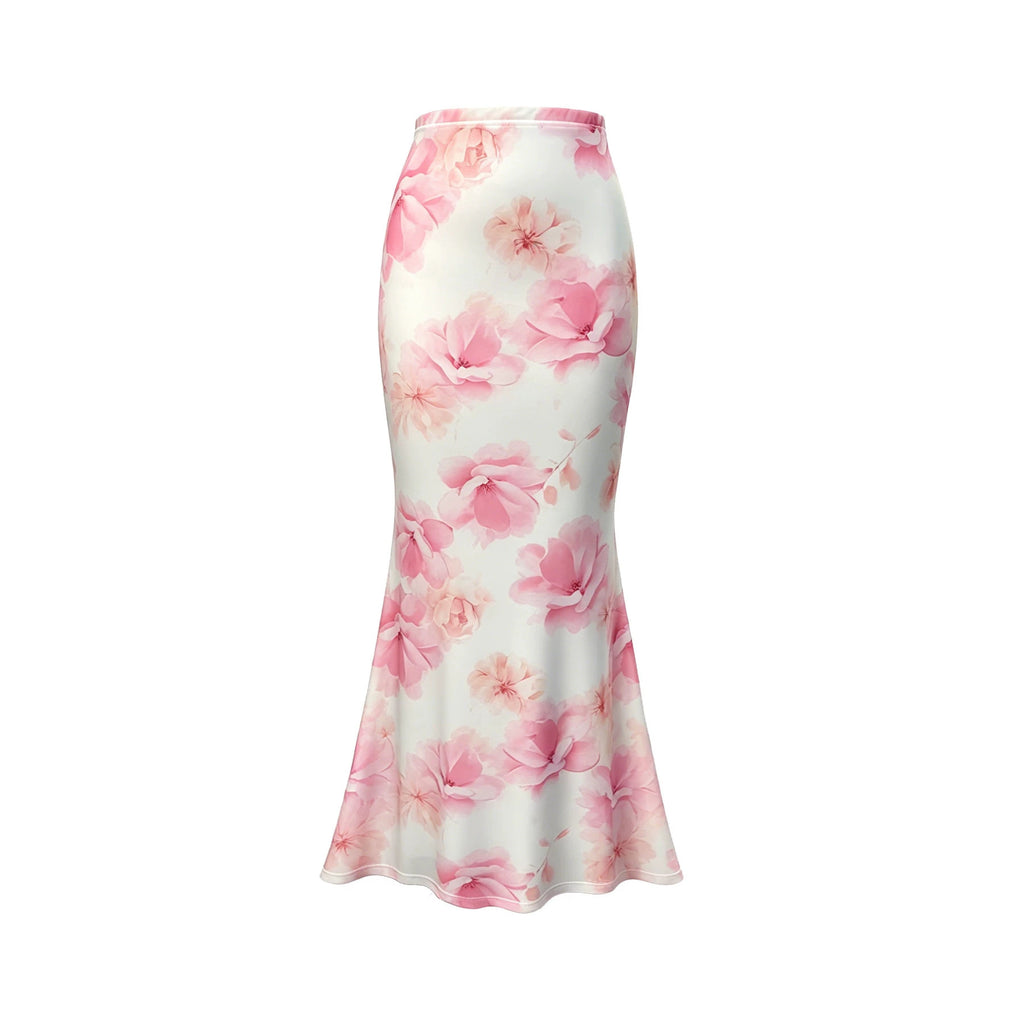 Summer Women Sexy Slim Vacation Mesh Floral Fishtail Skirt