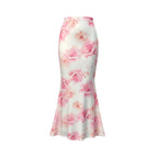 Summer Women Sexy Slim Vacation Mesh Floral Fishtail Skirt