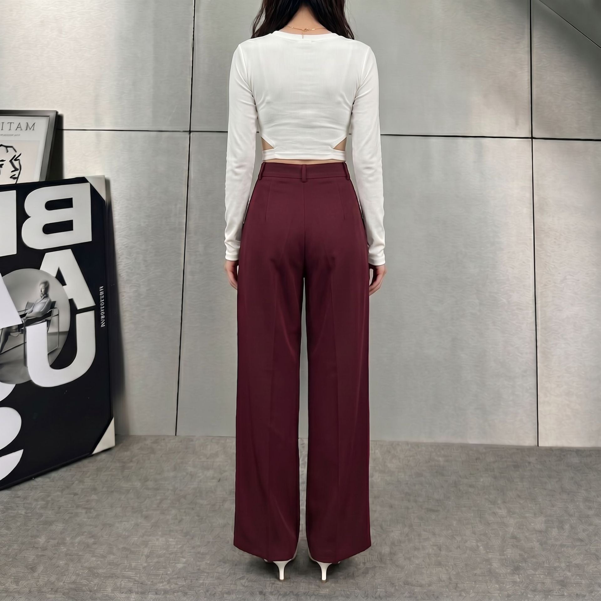 Simple French Old Money High Waist Drooping Work Pant Light Luxury Slimming Loose Straight Casual Pants（No Belt）