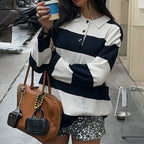 Women's Women’s Striped Polo Collar Button Top