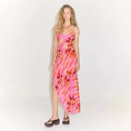 Backless Bandage Slit Printing Dress Women Clothing Printing Slip Dress