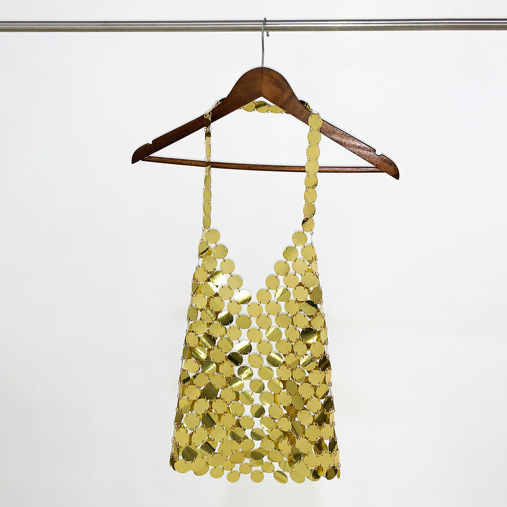 Women's Texture Sequin Sling Top Hollow Out Cutout Wafer Body Cha