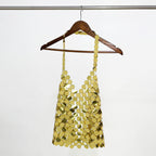 Women's Texture Sequin Sling Top Hollow Out Cutout Wafer Body Cha