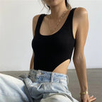 Ribbed U Neck High Slit Jumpsuit