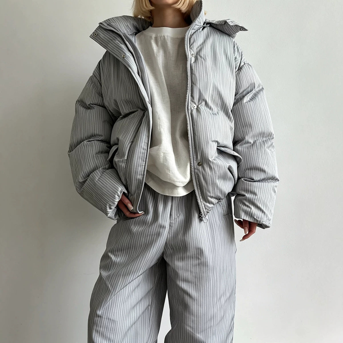 Women's Striped Polka-Dot Quilted Coat