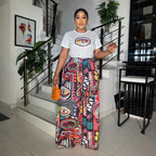 Women's Floral Print Two Piece Round Neck Short Sleeve Top Loose