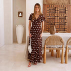 Women's Polka Dot Printed Bell Sleeve Maxi Dress