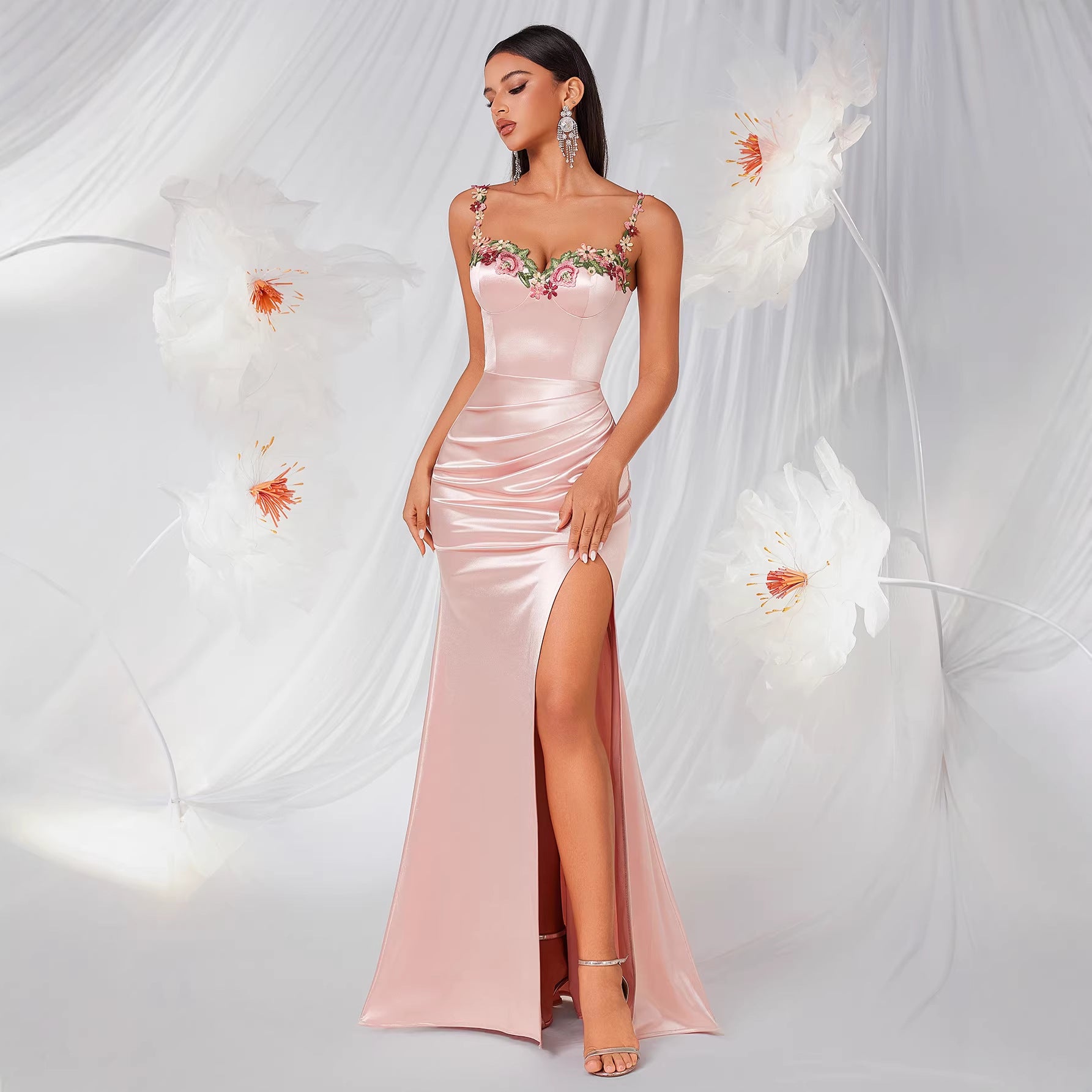 Women's Lace Satin Dress