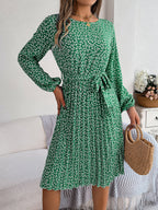 Floral Pleated Long Sleeve Midi Dress