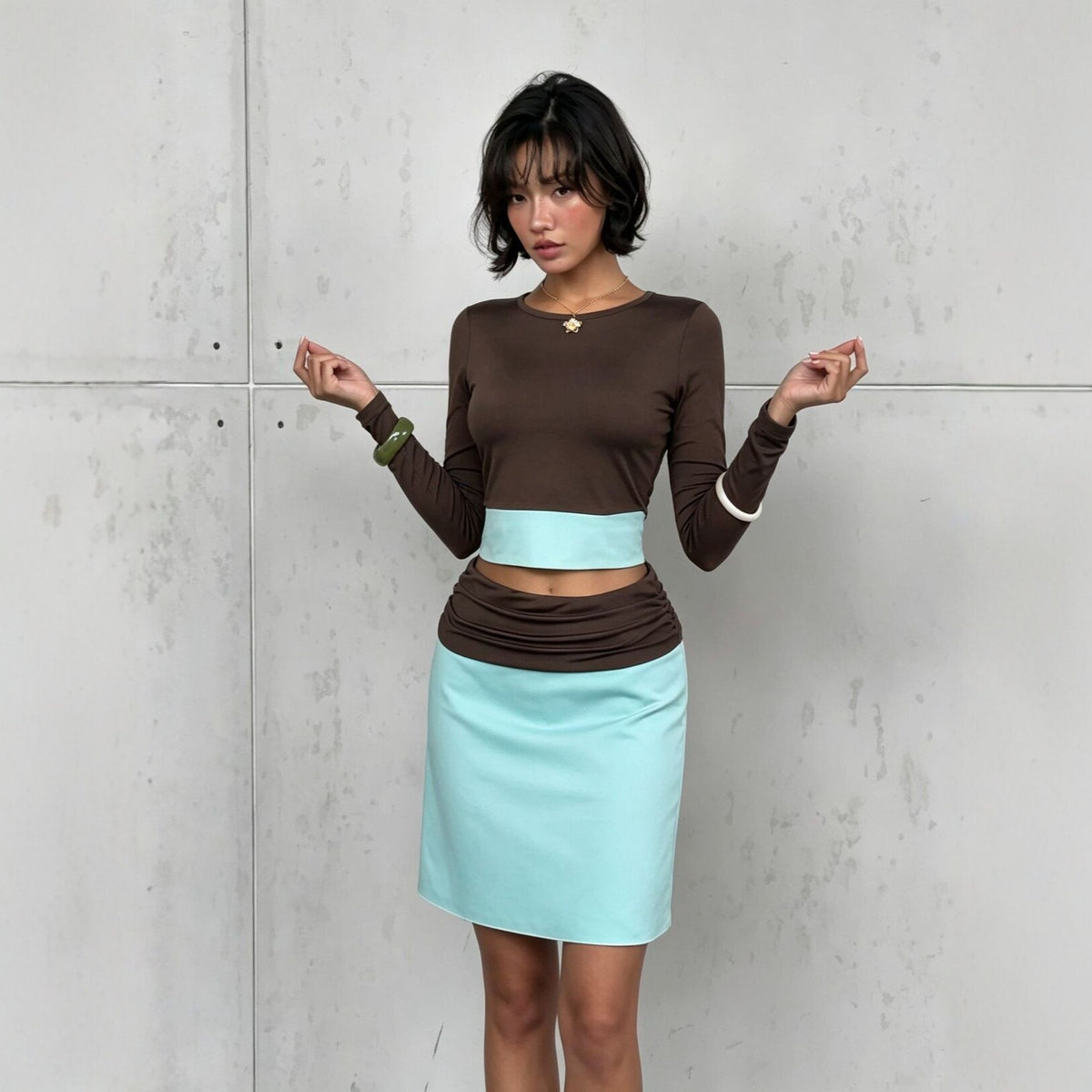 Women's Open-Waist Top and A-Line Skirt Set