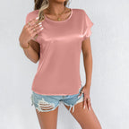 Women's Summer Satin T shirt Satin Top Outer
