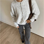 Women's White Soft Cardigan Retro Shell Button Gray Wool Coat