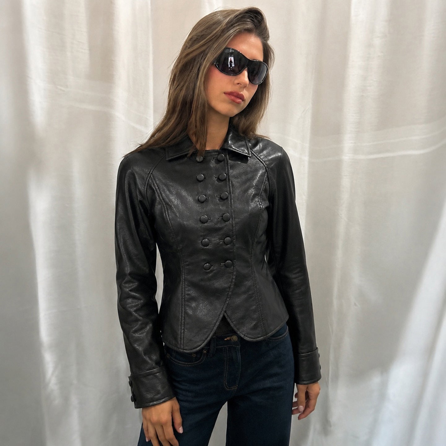 Women's Faux Leather Double-Breasted Moto Jacket