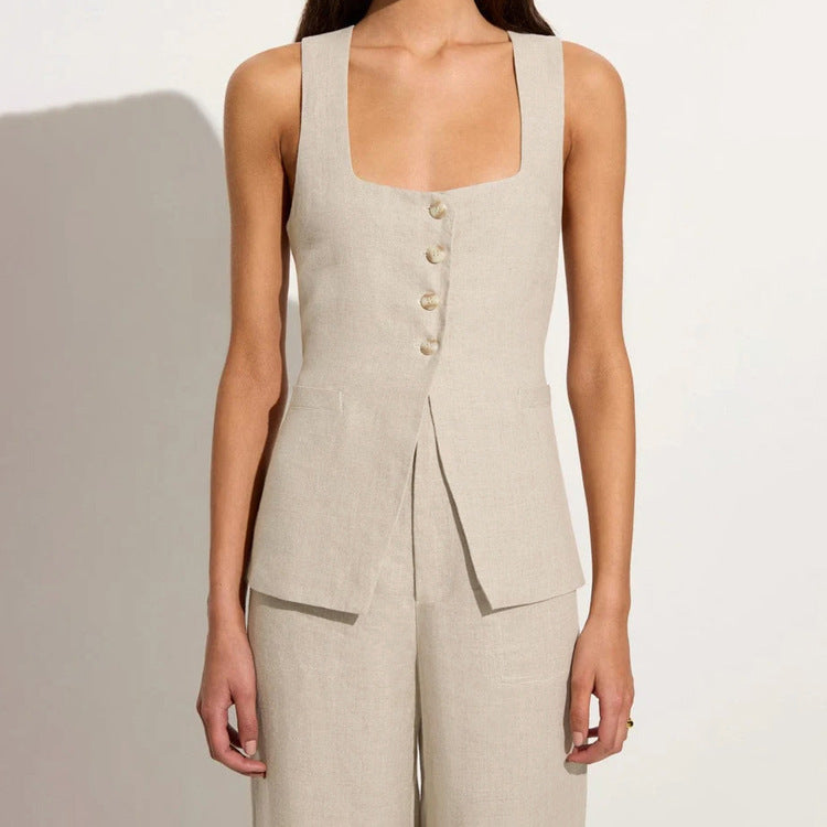 Lace-Up Vest & Wide-Leg Pants Set