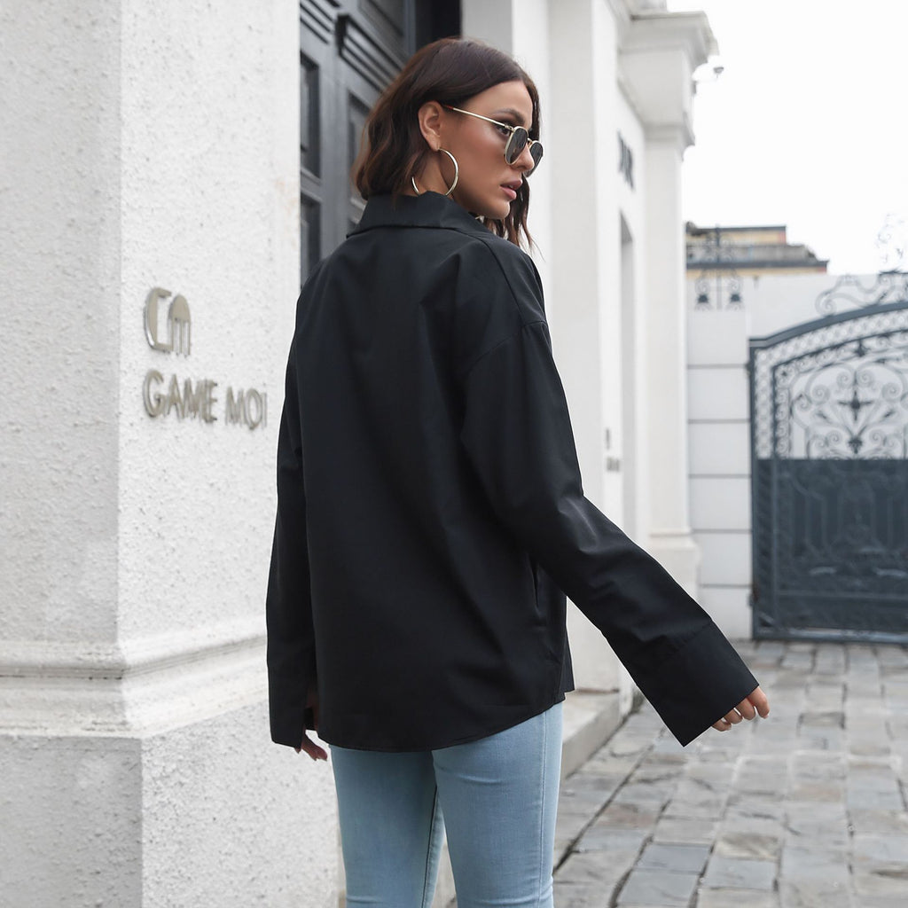 Women's Cotton Drop-Shoulder Shirt – Relaxed Long-Sleeve Top