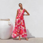 Printed V-Neck Swing Dress