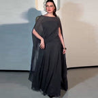 French Bandeau One-Shoulder Waist A-Line Two Piece Dress