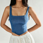 Sexy Short Denim Tube Top Vest Women Zipper Slim Fit Slim