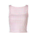 Women's Women’s Pink Plaid Square Neck Cropped Tank Top