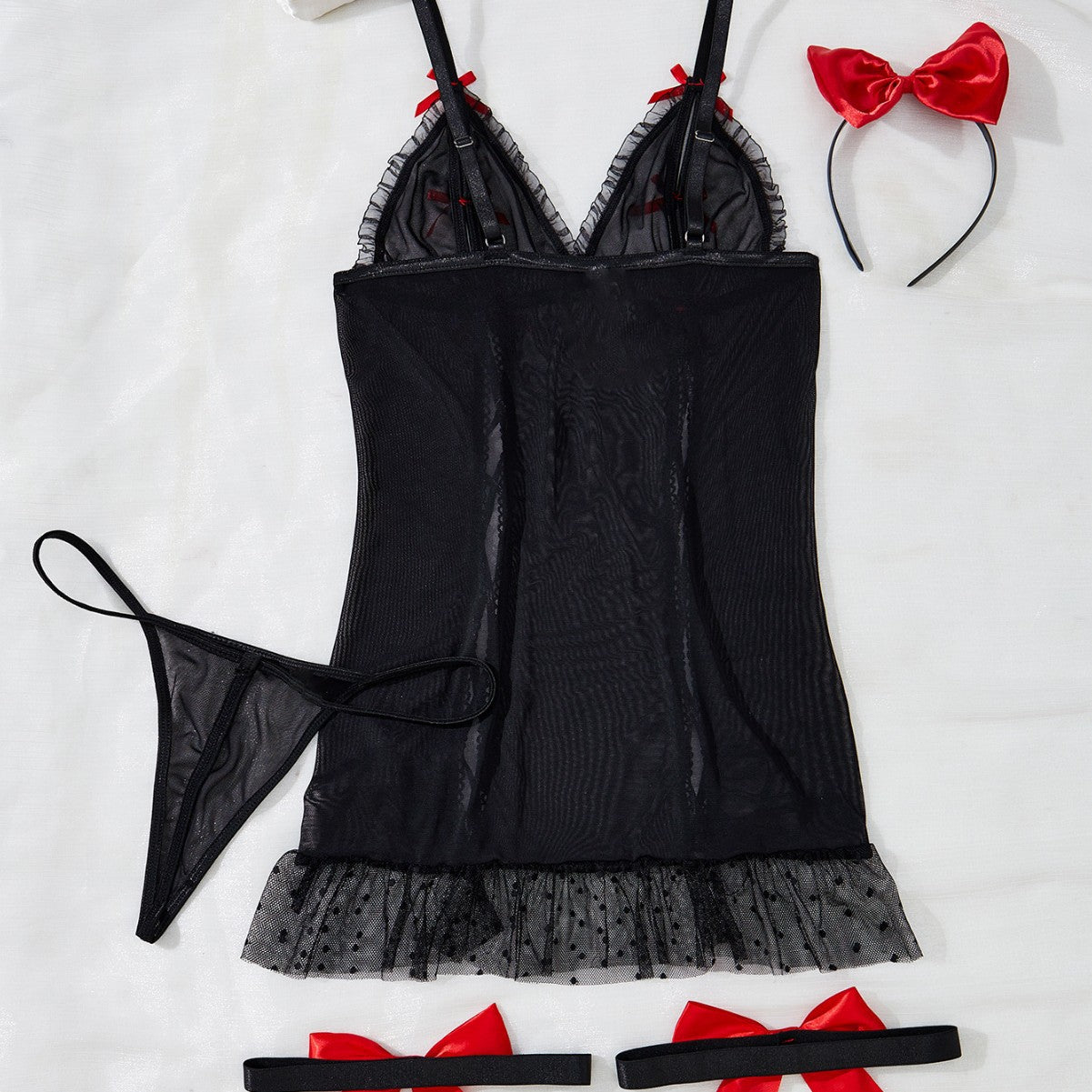 Sexy Lingerie for Women Sexy Lace up Hollow Out Cutout Temptation Sweet Bow Suspender Bed Uniform Headband
