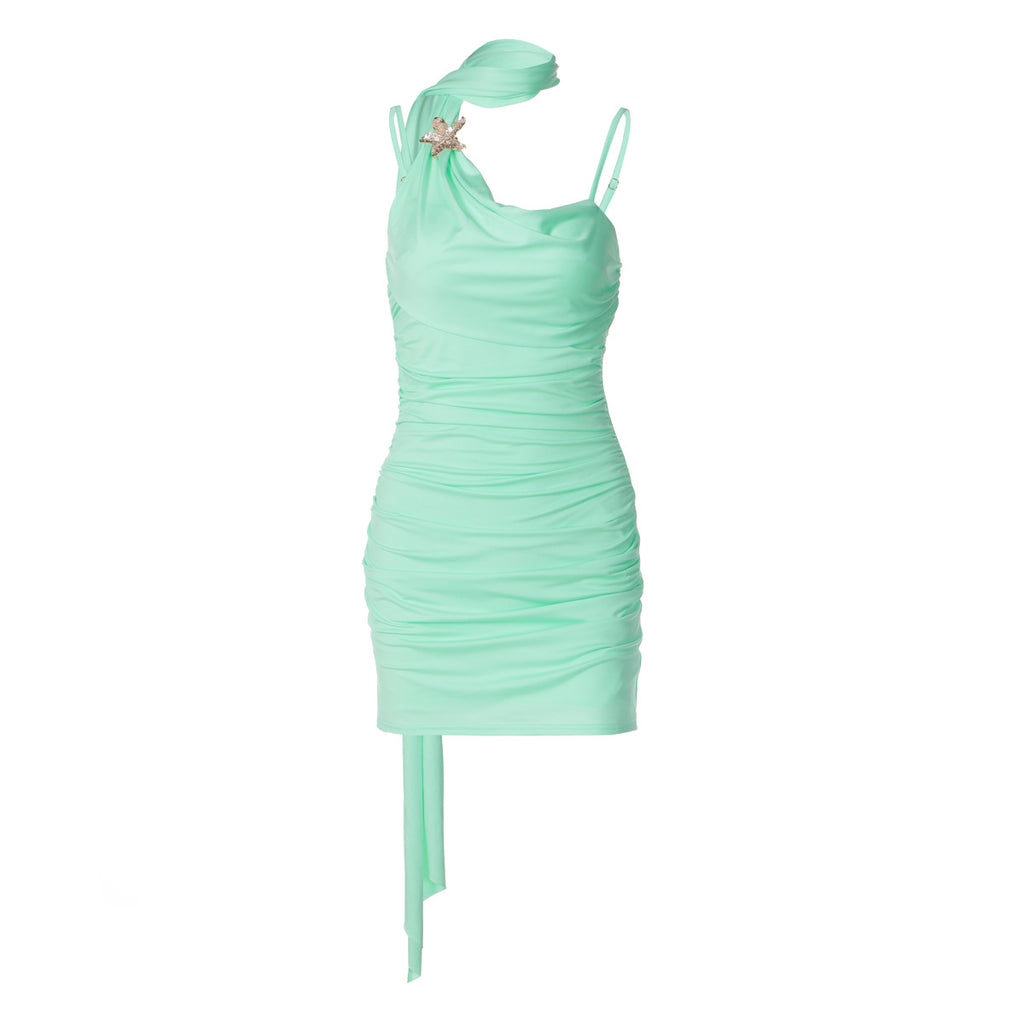 Ruched Asymmetric Sleeveless Bodycon Mini Dress
