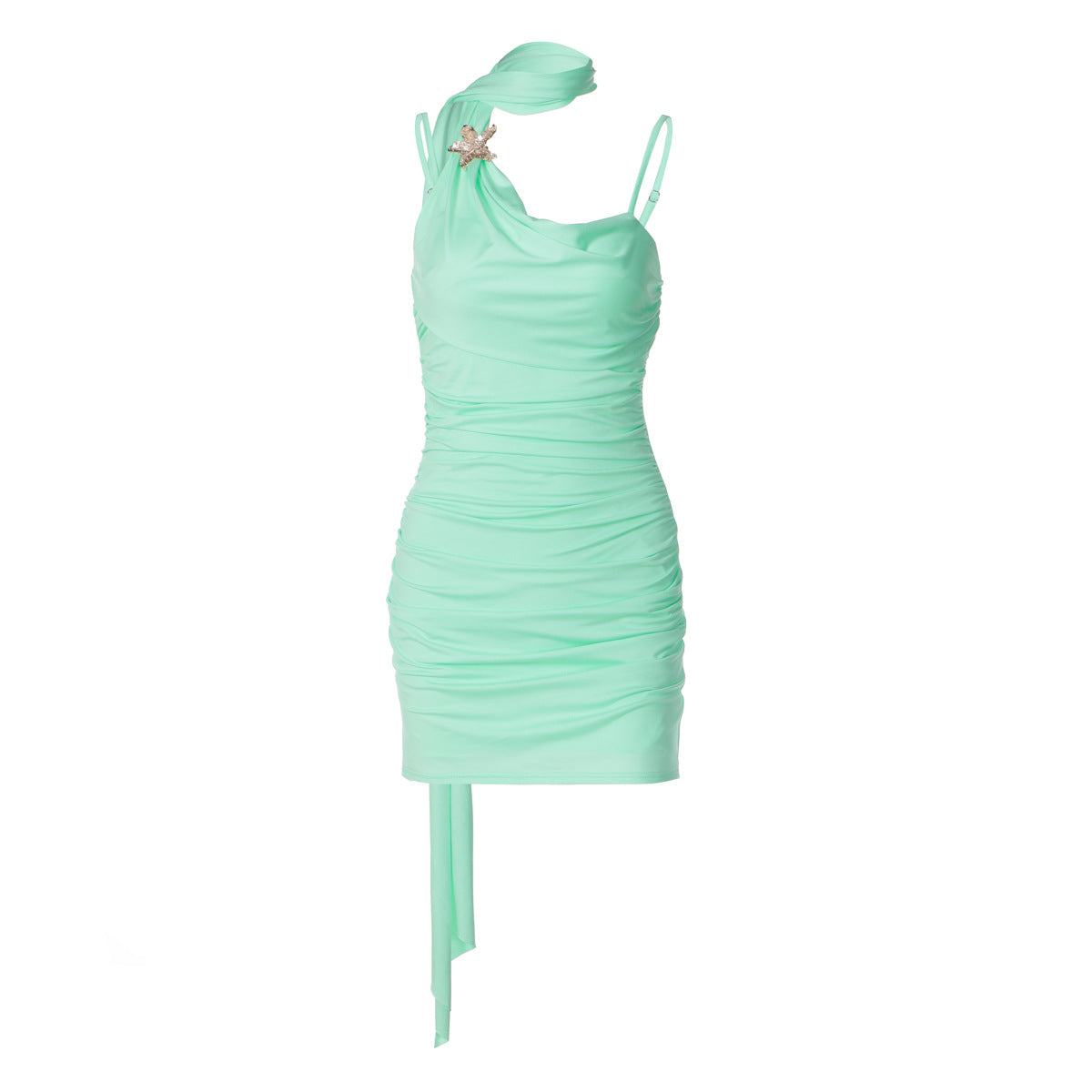 Ruched Asymmetric Sleeveless Bodycon Mini Dress