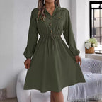 Winter Casual Button Lace-Up Long Sleeves Shirt Dress