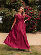 Women's Crew-Neck Lace Long-Sleeve Evening Dress