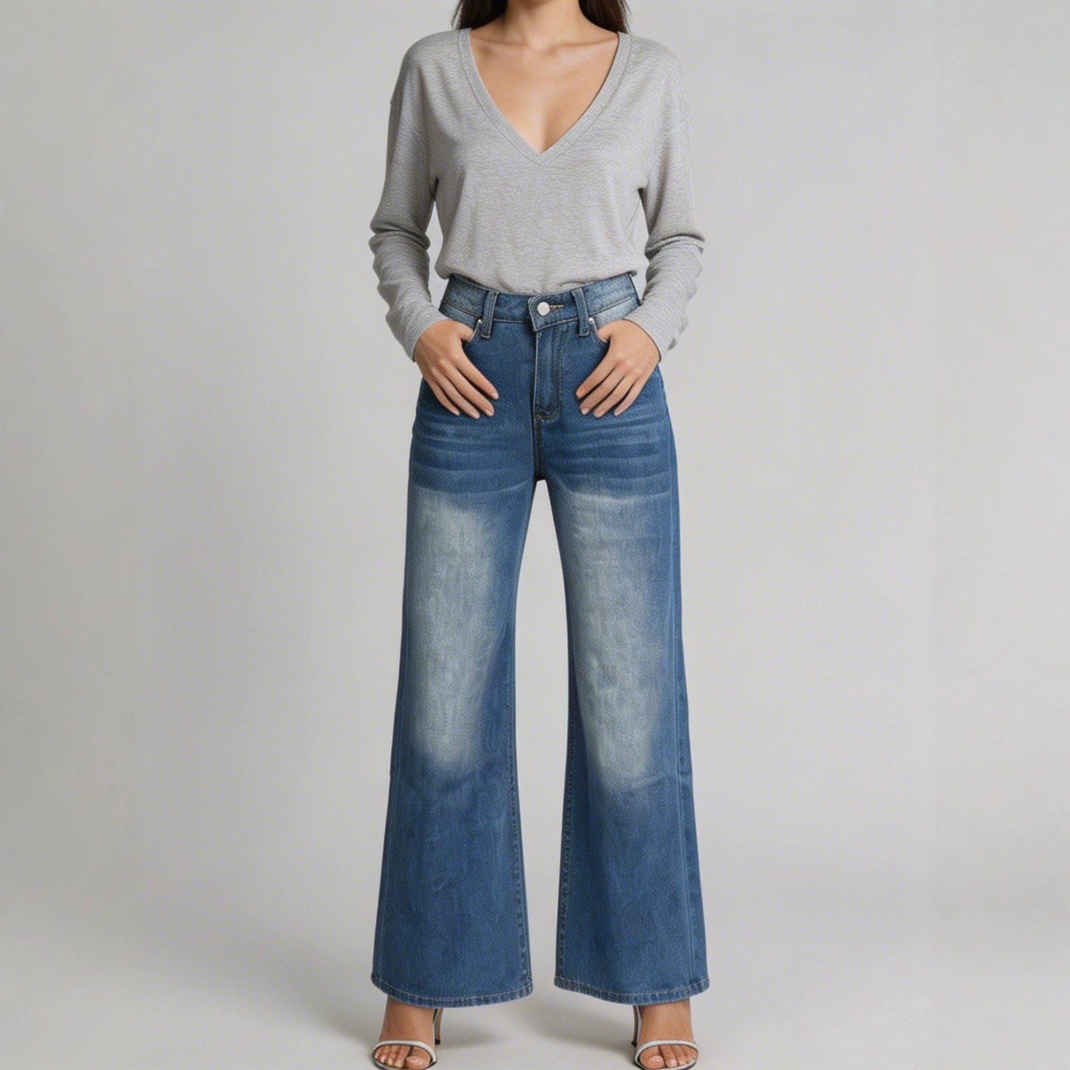 Washed Straight All Matching Slimming Draping Office Women