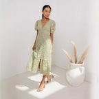 Lace V-Neck Button-Front Midi Dress