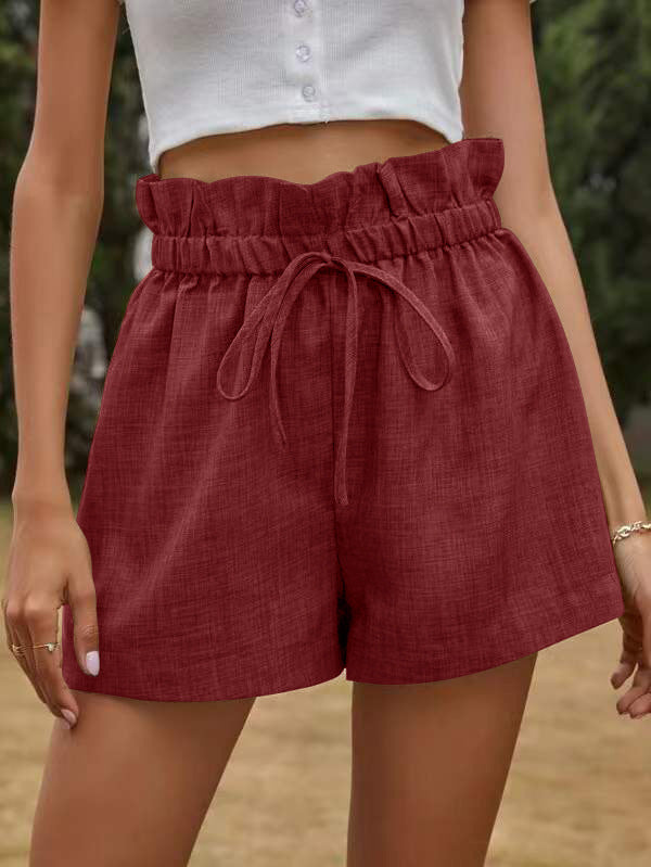 High Waist Lace-Up Loose Wide Leg Shorts