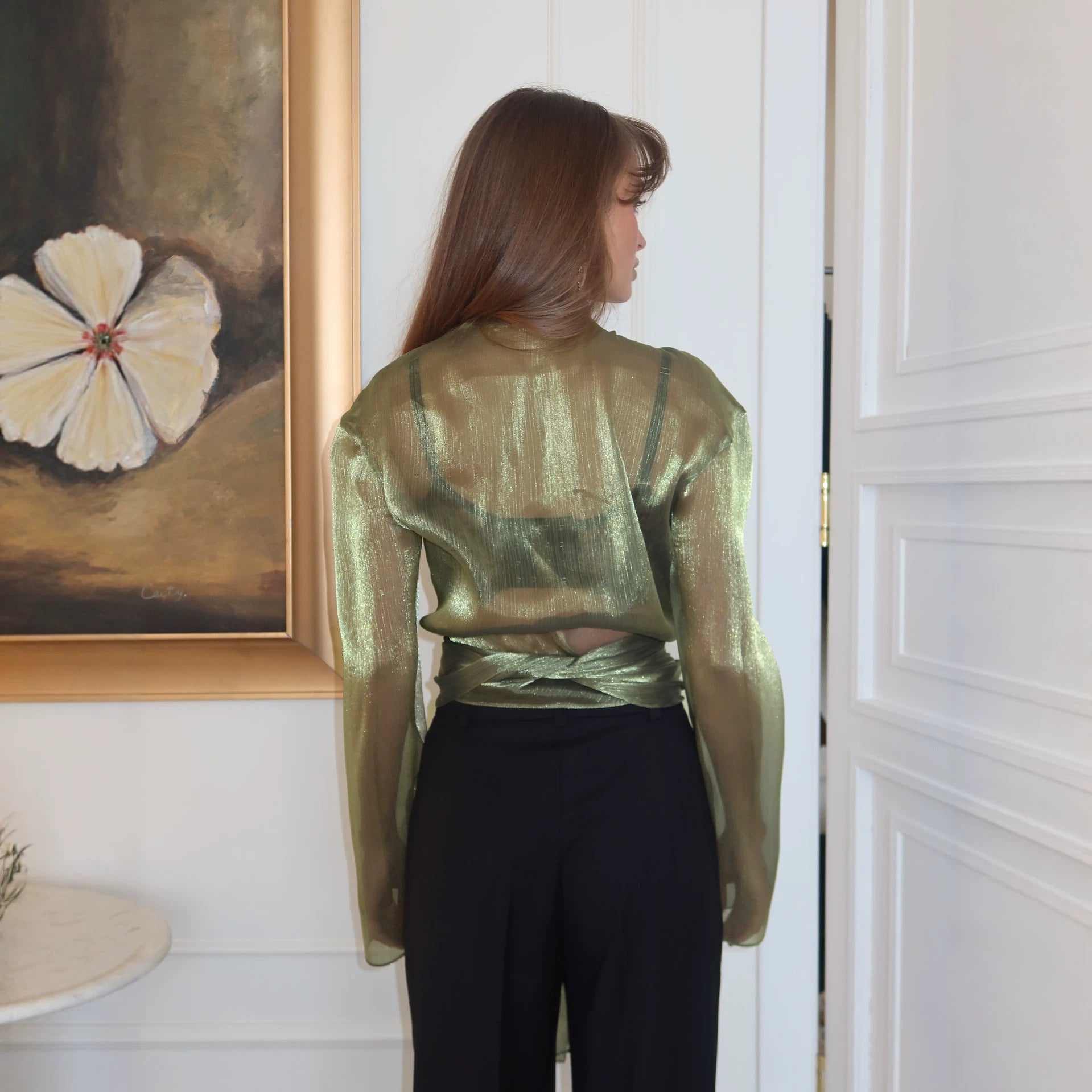 Long Sleeve Mesh High Grade Green Sheer Long Sleeve Waist
