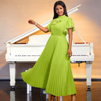 Embroidered High-Collar A-Line Maxi Dress