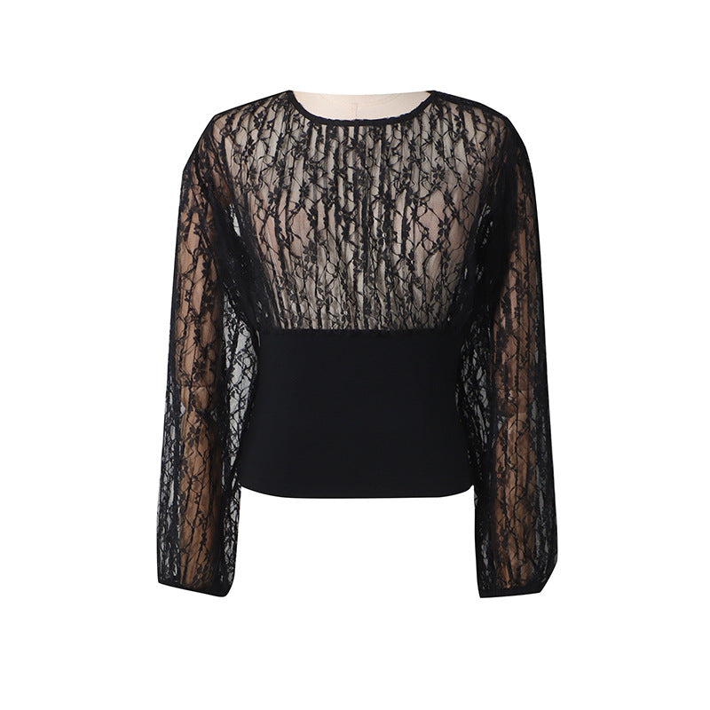 Design Blouse Women Summer Elegant Sexy Lace Stitching Slim