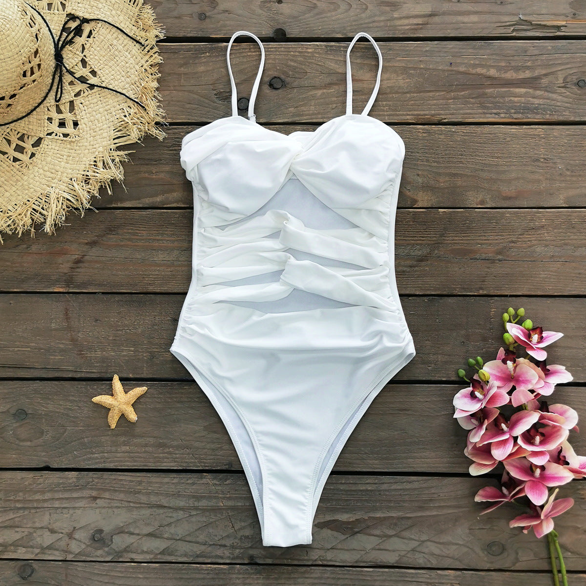 Pure White One-piece Swimwear