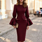 Women's Clothing Tight Waist Elegant Graceful Long Sleeve Dress