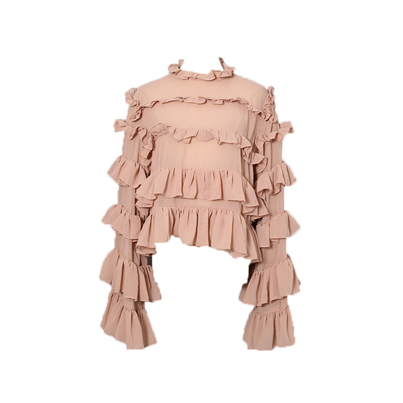 Women's Korean Personalized Comfortable Ruffled Shirt Autumn Niche Design Solid Color Loose Top For Women