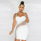 Women's Mesh Rhinestone Cami Bodycon Dress