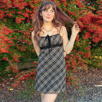 Plaid Lace-Trim A-Line Dress