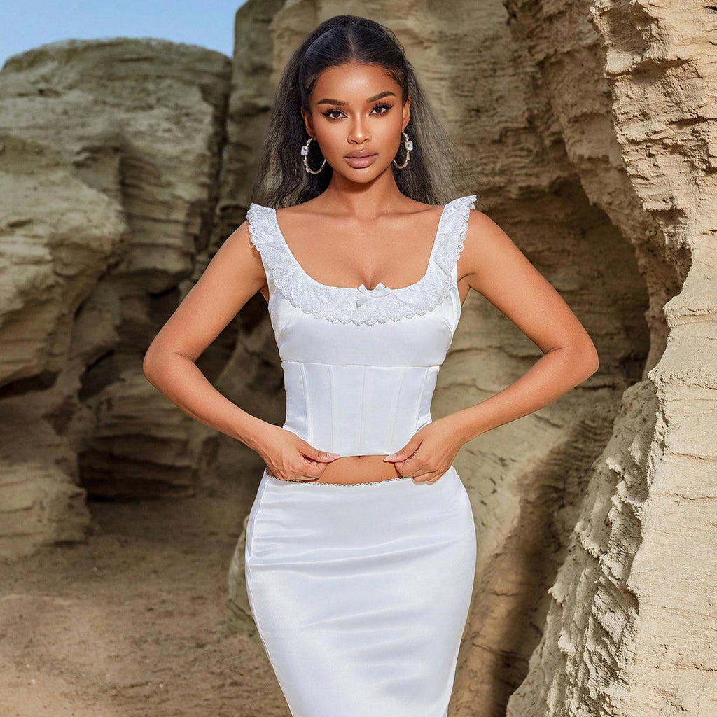 Women's Lace Sleeveless Maxi Top and Skirt Two-Piece Set