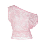 Women's Sheer Lace Diagonal Collar Long Sleeve Top
