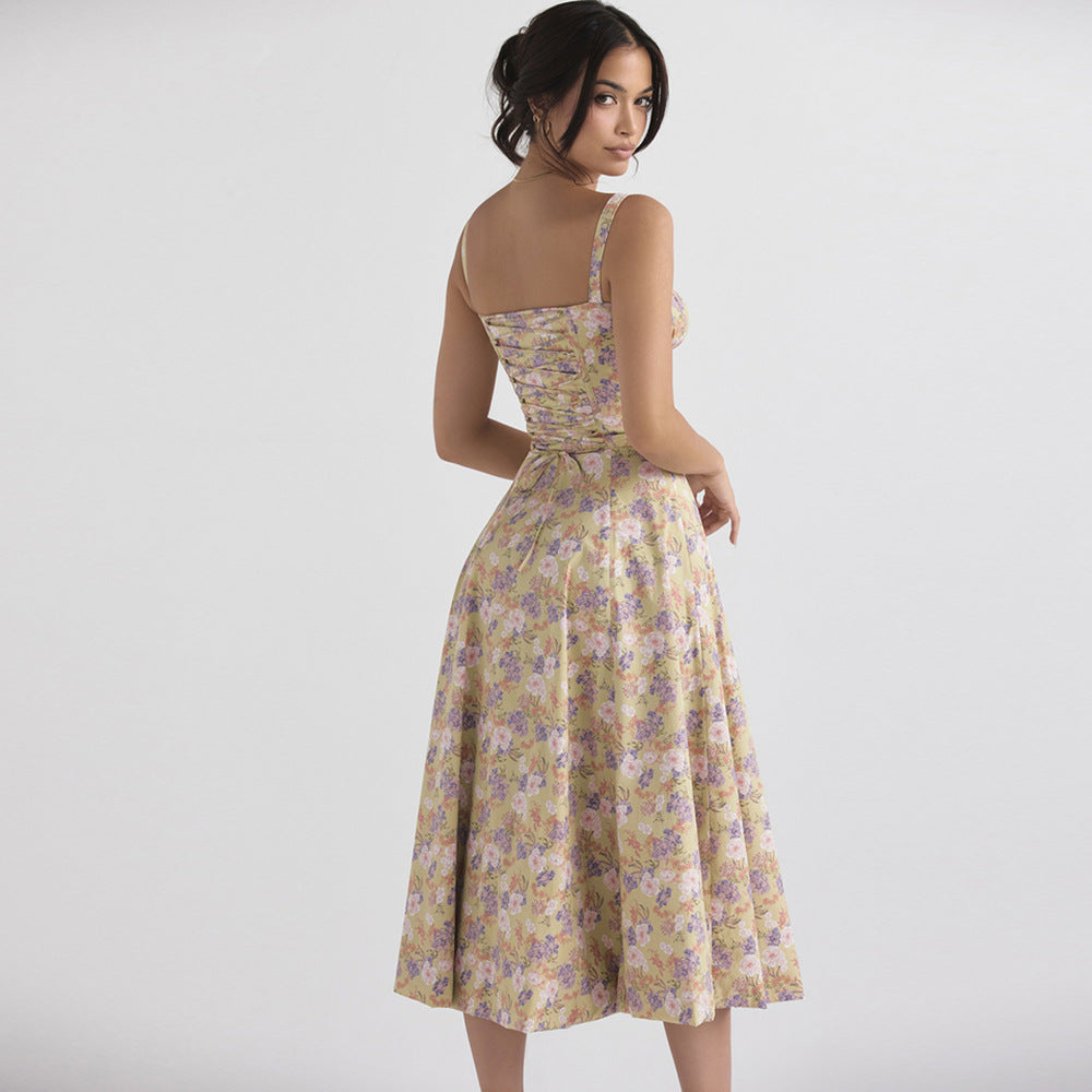 Women's Floral Spaghetti-Strap Tie Vacation Dress